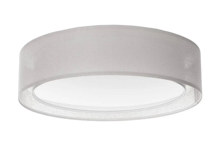 Plafonnier gris design circulaire moderne avec abat-jour en tissu gris translucide et bord en acrylique transparent