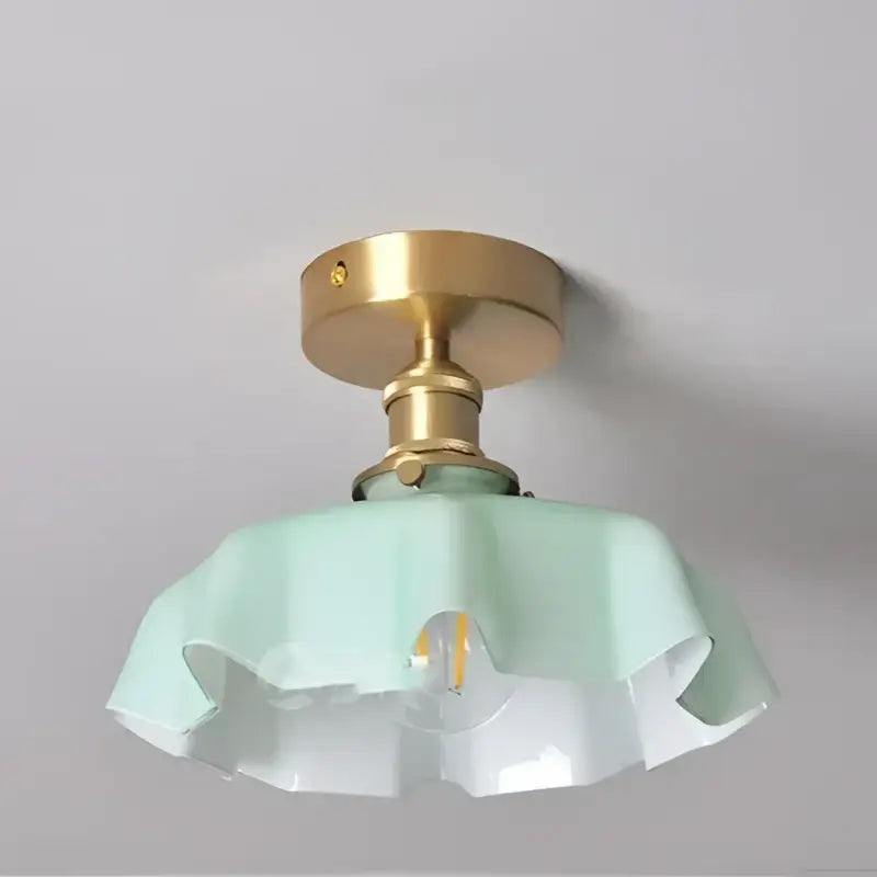 Plafonnier Laiton Et Verre Ondulé Style Rétro Pour Chambre