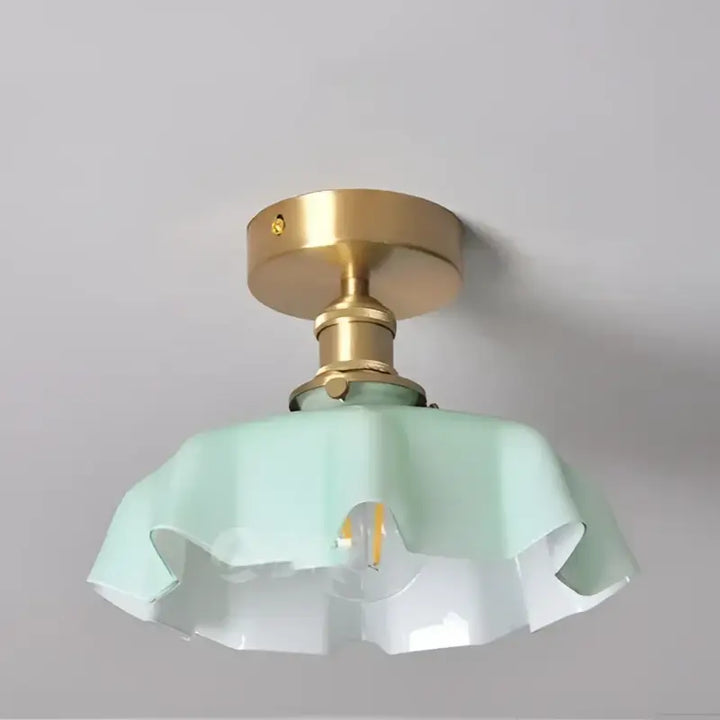 Plafonnier Laiton Et Verre Ondulé Style Rétro Pour Chambre