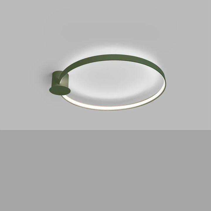Plafonnier anneau RIO vert olive allumée, au plafond