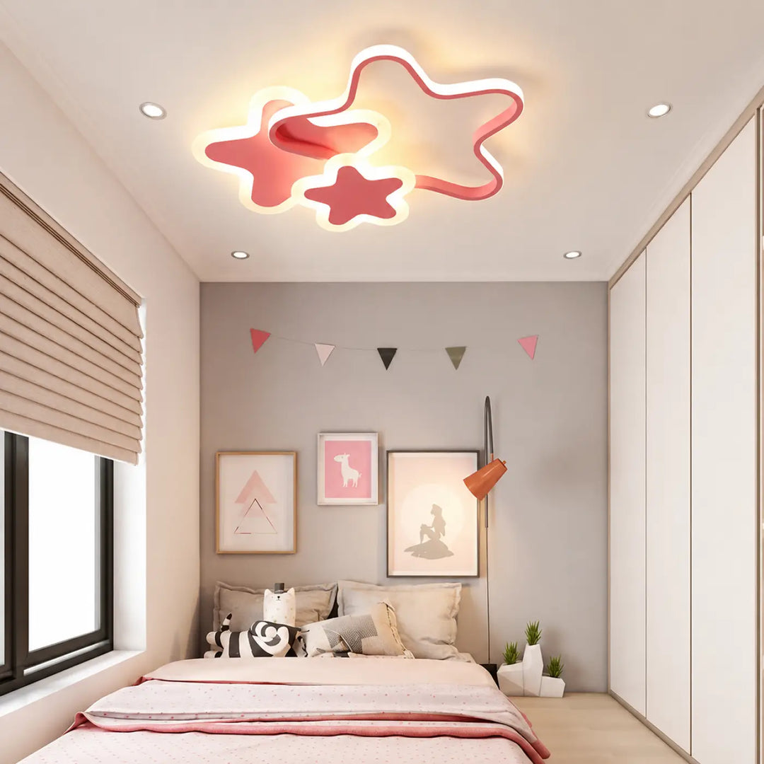 Luminaire plafonnier kidora star led contemporain aux formes étoile rose avec contour lumineux design moderne
