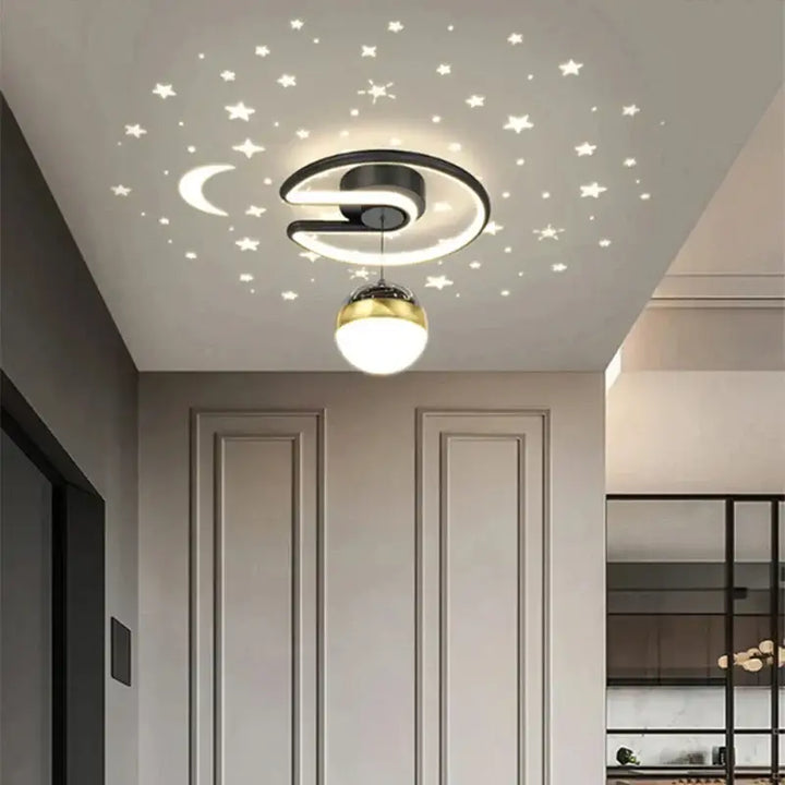 Plafonnier led design moderne noir et doré avec globe