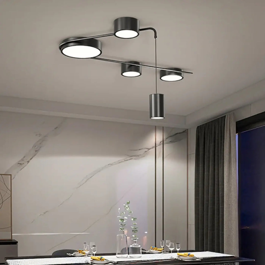 Suspension luminaire yalmi en métal noir avec quatre ampoules led circulaires pour chambre à coucher 90-260v
