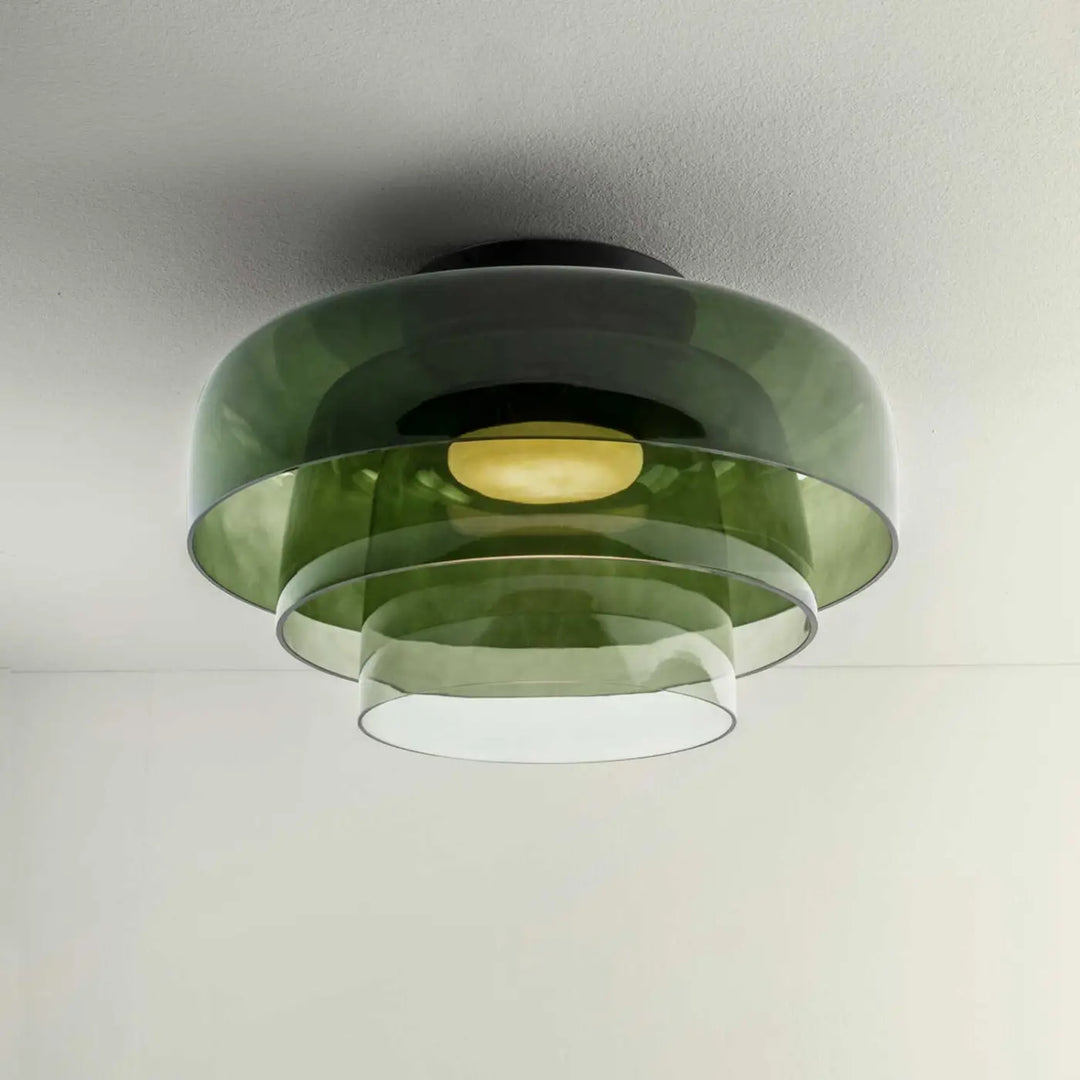 Plafonnier Levels 3 LED à trois volumes en verre vert