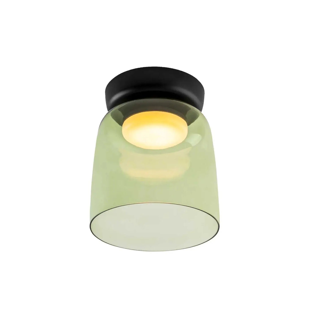 Plafonnier Levels en verre vert et acier noir #couleur_vert