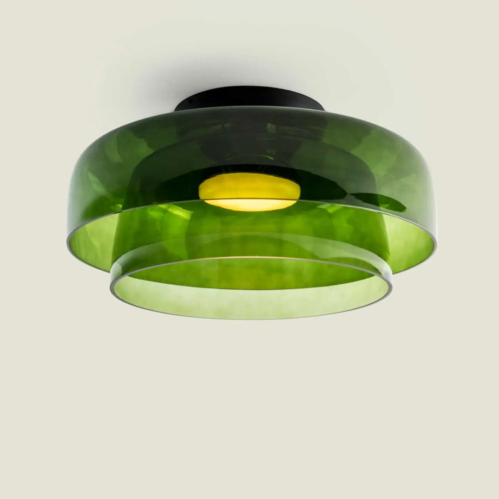 Plafonnier Levels en verre vert et acier noir #couleur_vert