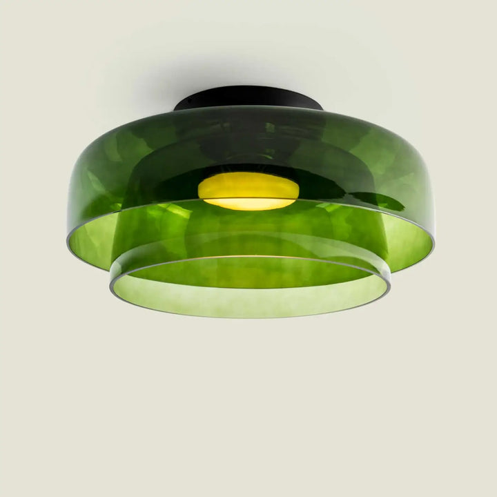 Plafonnier Levels en verre vert et acier noir #couleur_vert