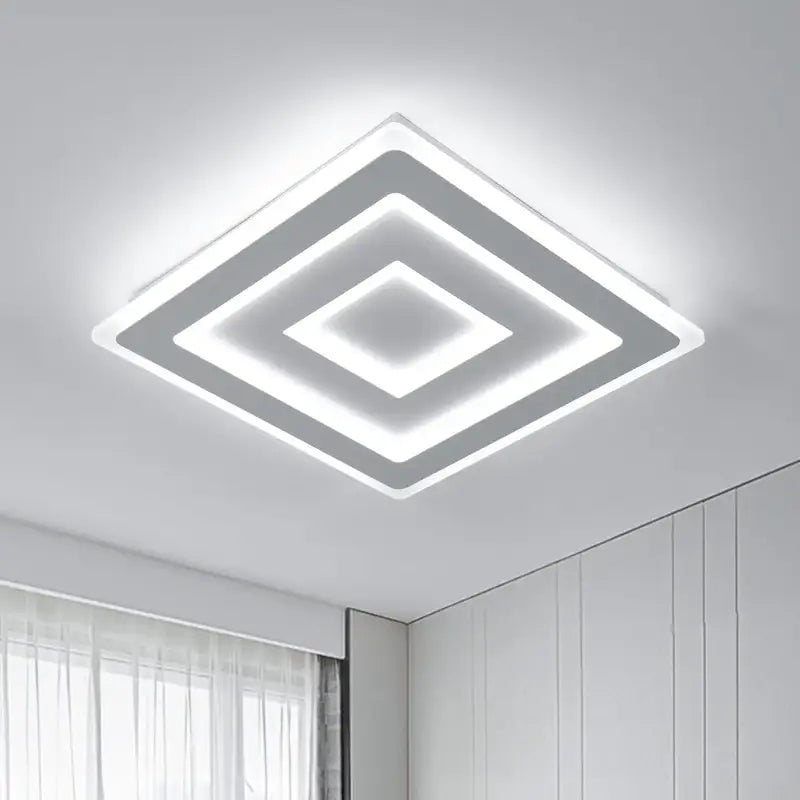 Plafonnier LED Moderne À Losanges Superposés Blancs Carré