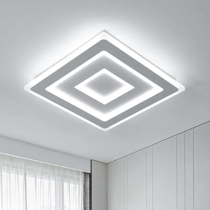 Plafonnier LED Moderne À Losanges Superposés Blancs Carré
