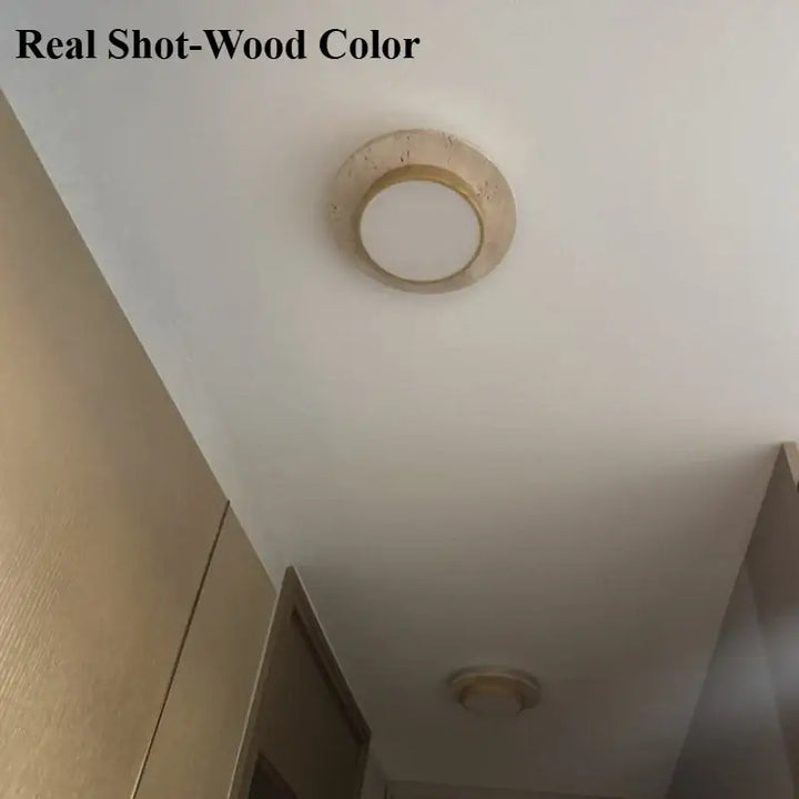 Plafonnier led moderne en bois de noyer et pierre