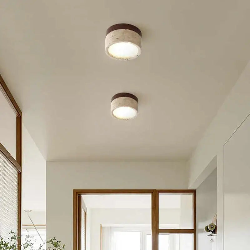 Plafonnier led en pierre et bois naturel design authentique