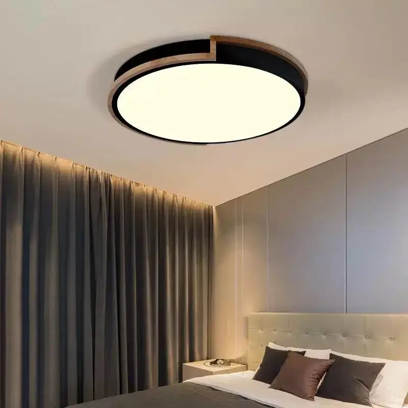 Plafonnier led rond bois et métal design moderne épuré