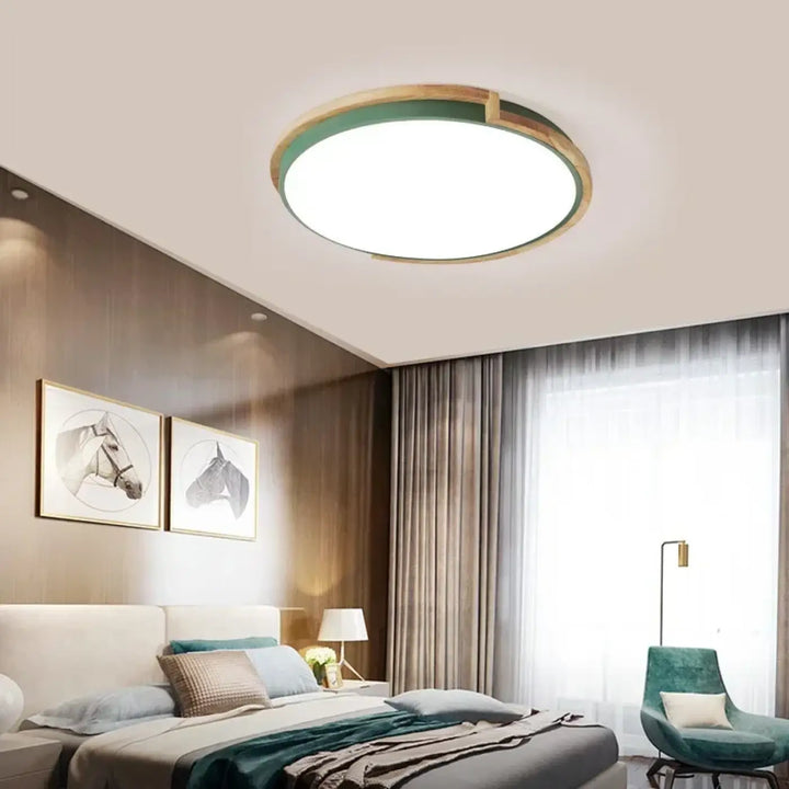 Plafonnier led rond bois et métal design moderne épuré