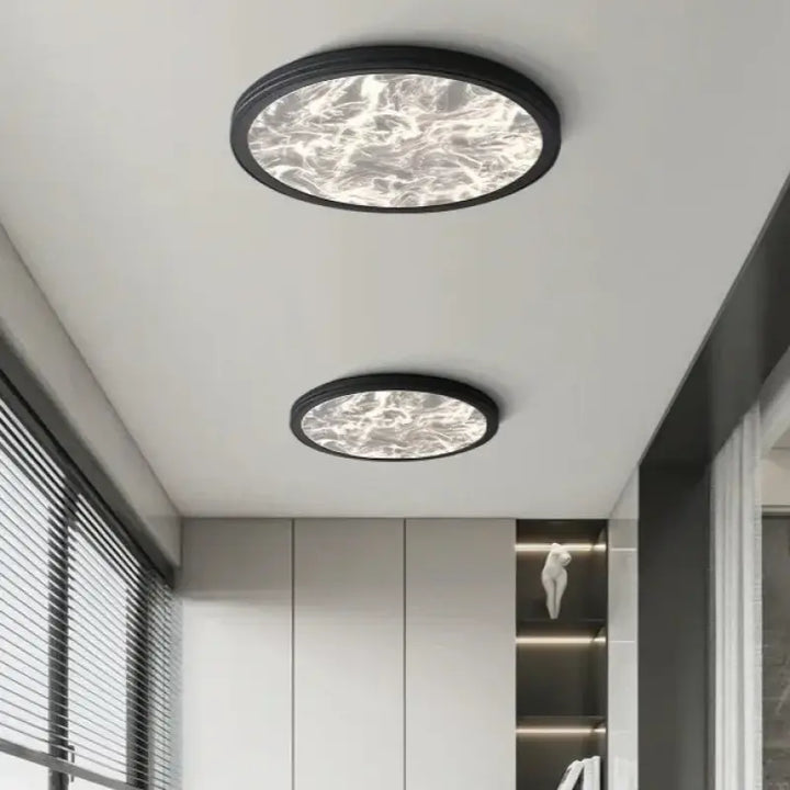 Plafonnier led rond effet marbre design moderne blanc noir