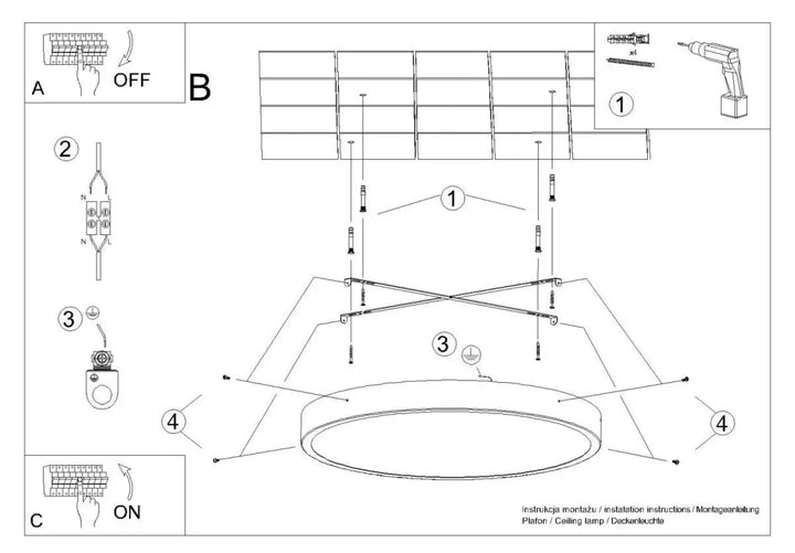 Luminaire plafonnier onyx 40 noir led 3000k avec design plat ovale et bras réglables pour plafond rond aux couleurs intemporelles