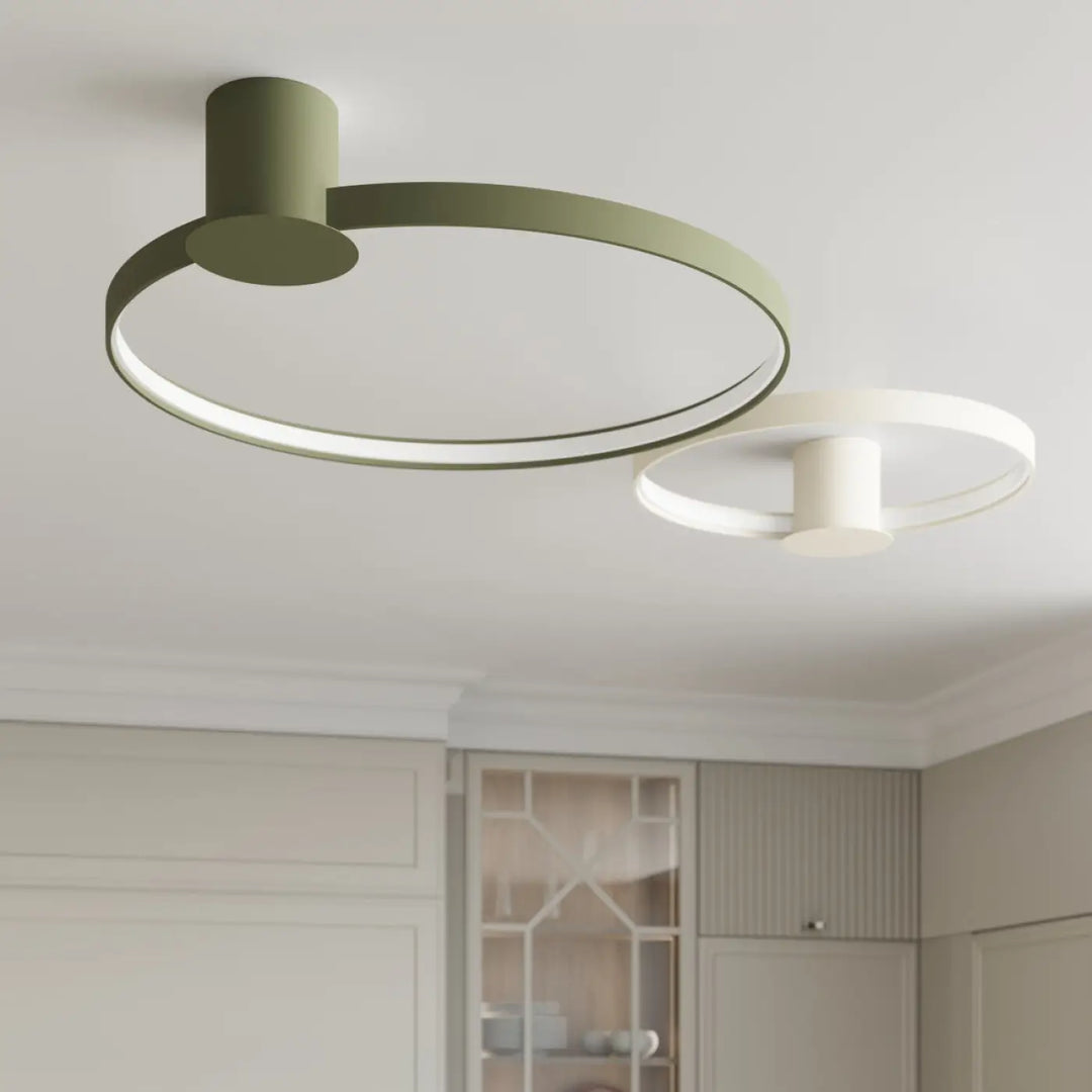 Luminaire plafonnier rio 110 vert olive avec anneaux led intégrés collection rio allient élégance minimaliste