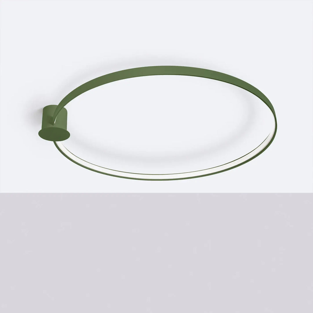 Luminaire plafonnier rio 110 3000k en vert olive avec cadre métallique mat et diffuseur blanc translucide collection rio allient élégance anneaux led