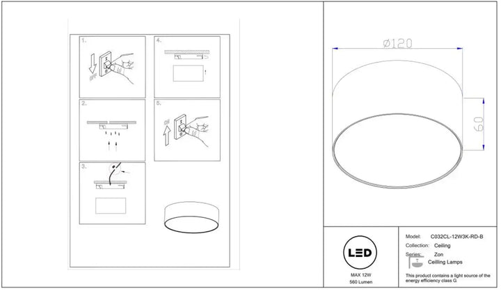 Luminaire plafonnier led zon rond minimaliste avec profil fin 120mm diamètre 50mm hauteur pour intérieur moderne