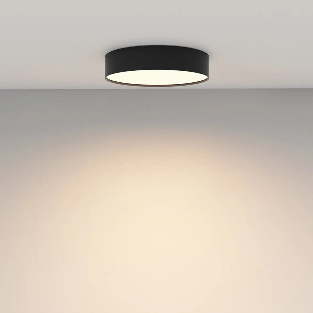 Plafonnier led zon rond minimaliste noir avec profil fin et éclairage blanc chaud pour intérieur moderne