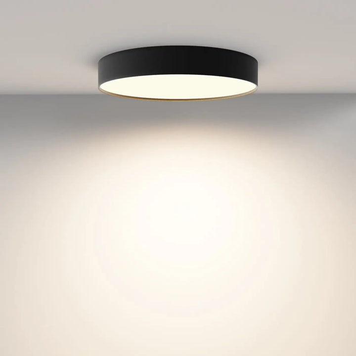 Plafonnier led zon rond minimaliste de couleur noire avec profil fin éclairage blanc chaud moderne