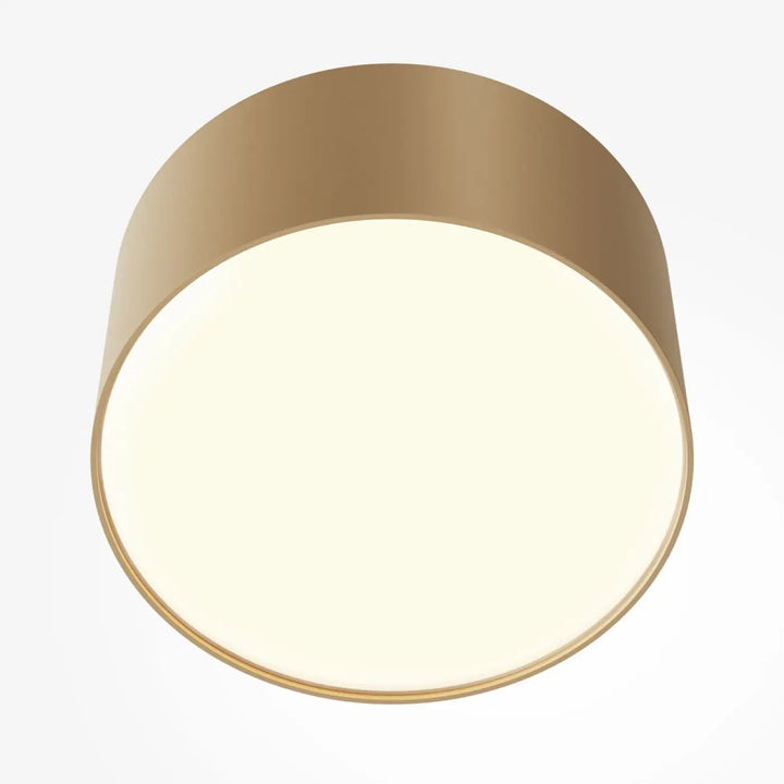 Luminaire plafonnier led zon rond minimaliste en finition or cylindrique avec profil fin et lumière blanche diffusée