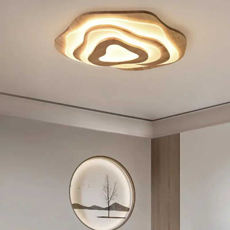 Plafonnier luminaire led organique en bois naturel chic
