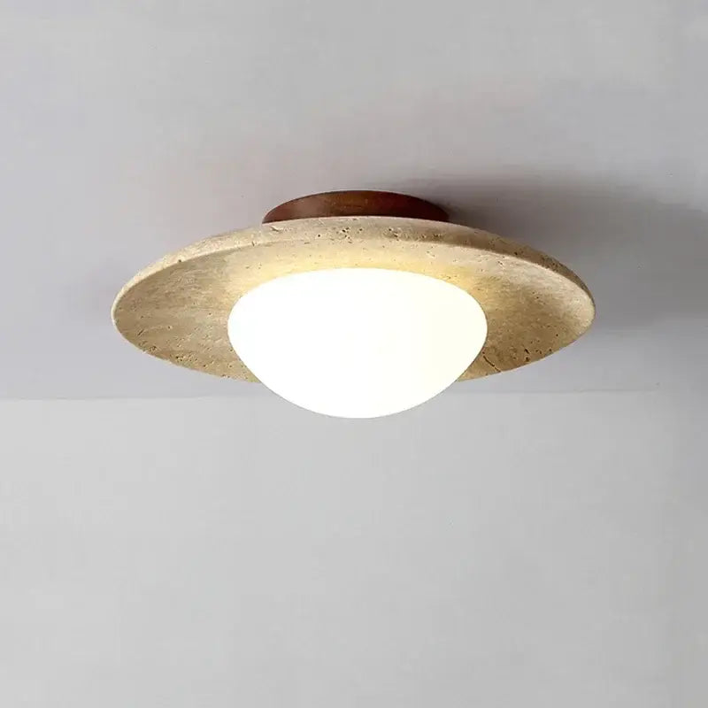 Plafonnier Minimaliste En Travertin Et Verre Dépoli

