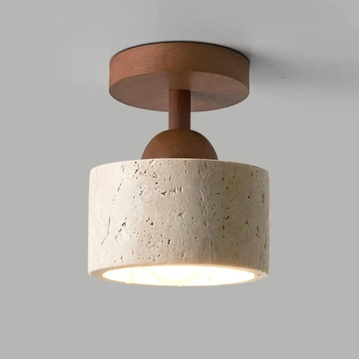 Luminaire plafonnier terris avec base en bois ton chaud et abat-jour en béton texturé ivoire off-white