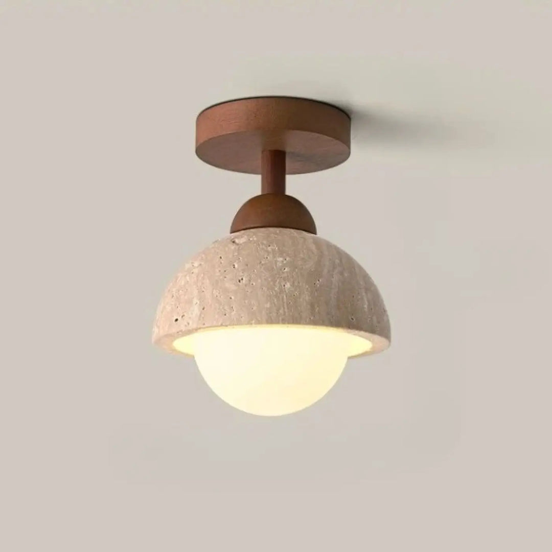 Luminaire plafonnier terris avec dôme en pierre texturée et abat-jour en verre chaud aux tons rustiques