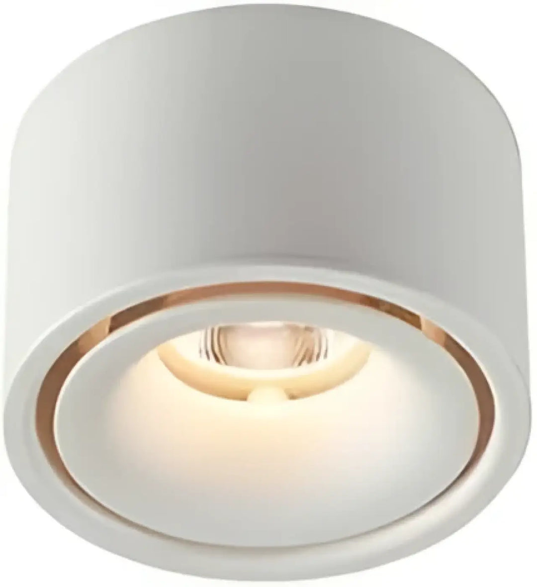 Luminaire plafonnier jinu cylindrique blanc avec trim métallique et lumière chaude, un plafonnier moderne plus qu’un éclairage standard