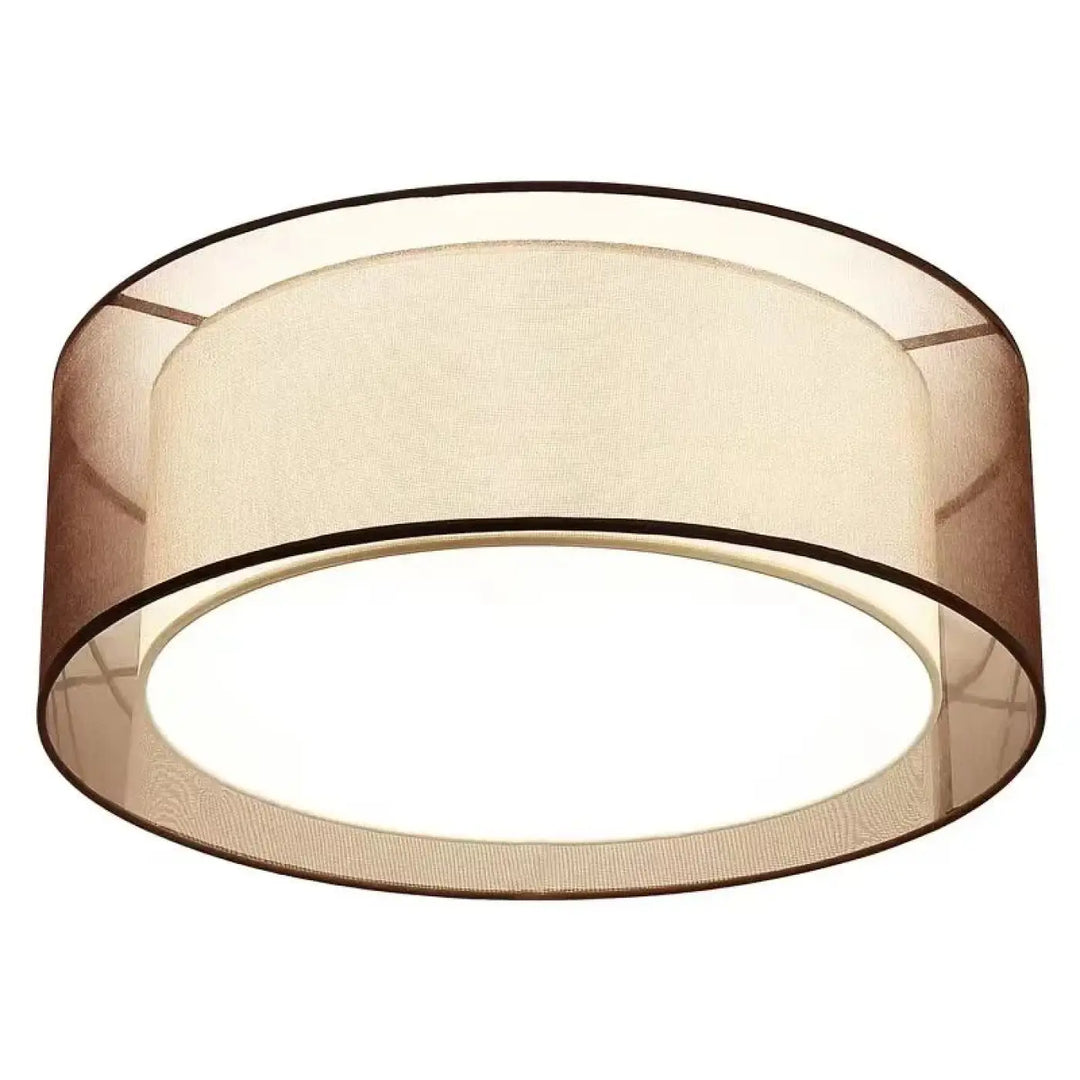 Luminaire plafonnier envora beige avec abat-jour en voilage fumé et bordure noire pour un éclairage enveloppant moderne