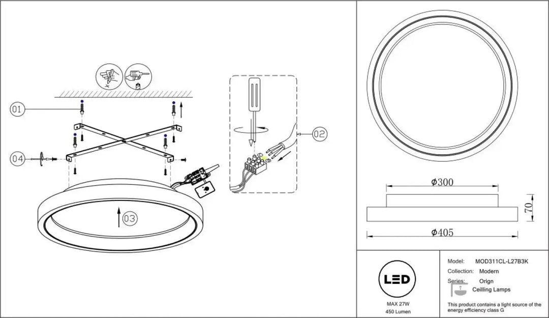 Plafonnier orign effet pierre led moderne circulaire blanc 300mm avec lumière chaude pour intérieur contemporain