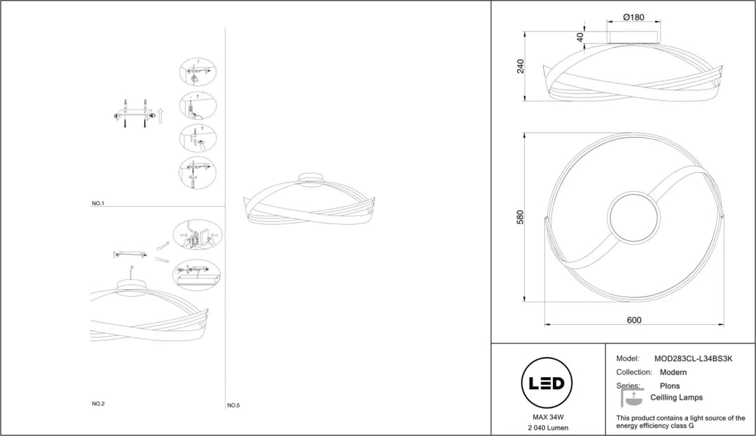 Plafonnier plons led moderne au design torsadé en finition blanche pour une ambiance vague lumineuse dorée