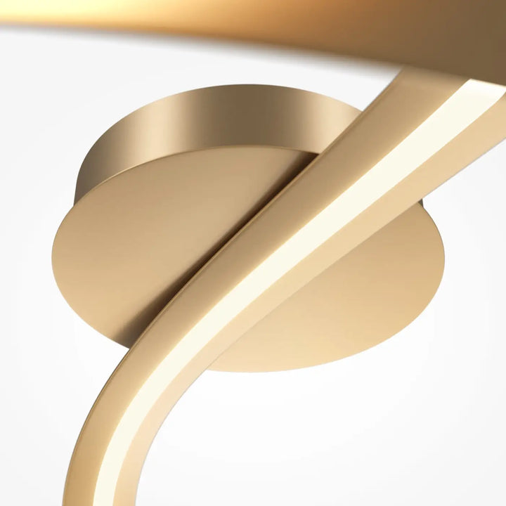 Luminaire plafonnier plons led doré avec design moderne incurvé et bande led intégrée vague lumineuse dorée