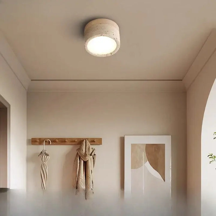 Plafonnier rond en bois et en pierre design scandinave et moderne