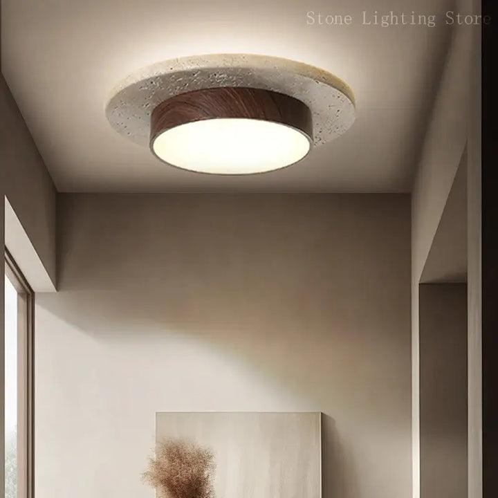 Plafonnier rond en bois au style nordique moderne naturel