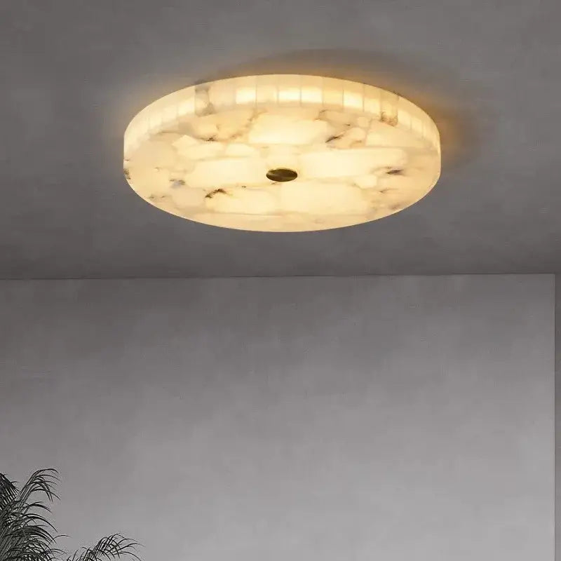 Plafonnier Rond En Albâtre Design Marbre Blanc Moderne Style Pur