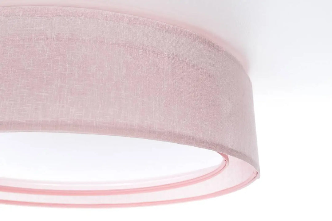Luminaire plafonnier puro avec abat-jour rond rose clair en lin texturé doux pour plafonnier rond rose