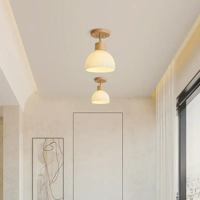 Plafonnier Scandinave Bois Et Verre Blanc Opalin

