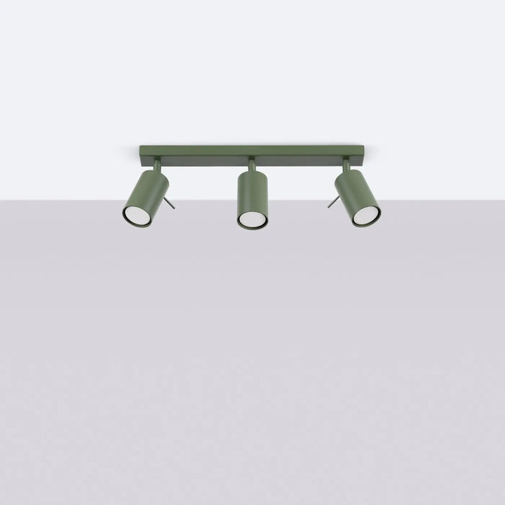 Plafonnier Ring vert olive à rampe de spots orientables, éteint