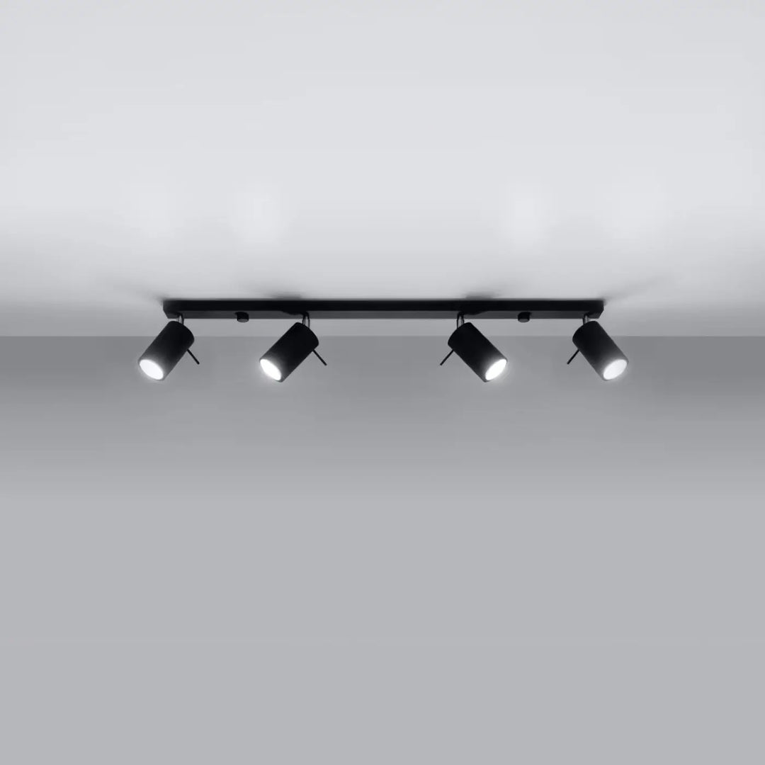 Plafonnier Ring noir à rampe de spots orientables, éteint
