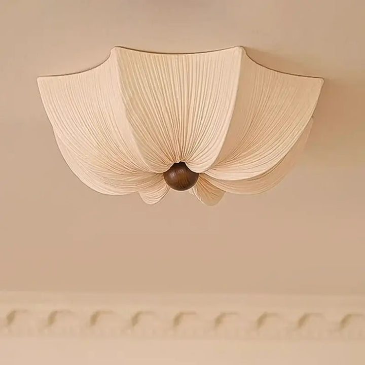 Plafonnier Tissu Plissé Beige Design Élégant Forme Fleur