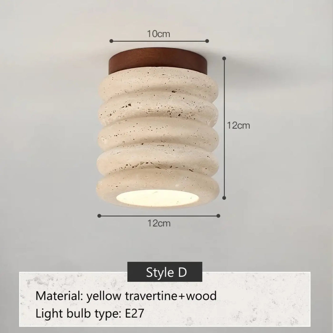 Plafonnier en travertin avec finition en bois design élégant