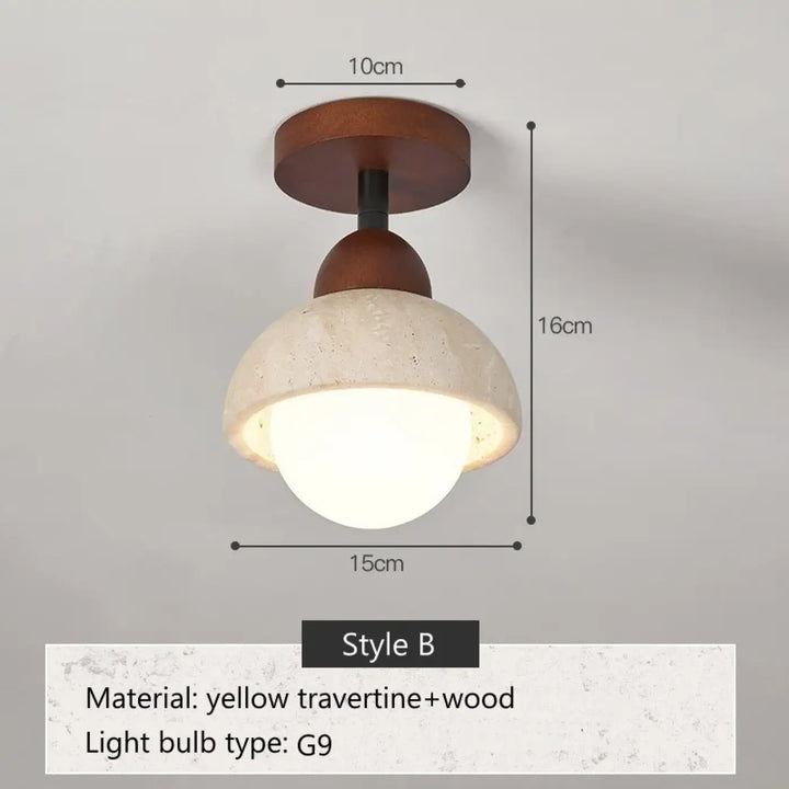 Plafonnier en travertin avec finition en bois design élégant
