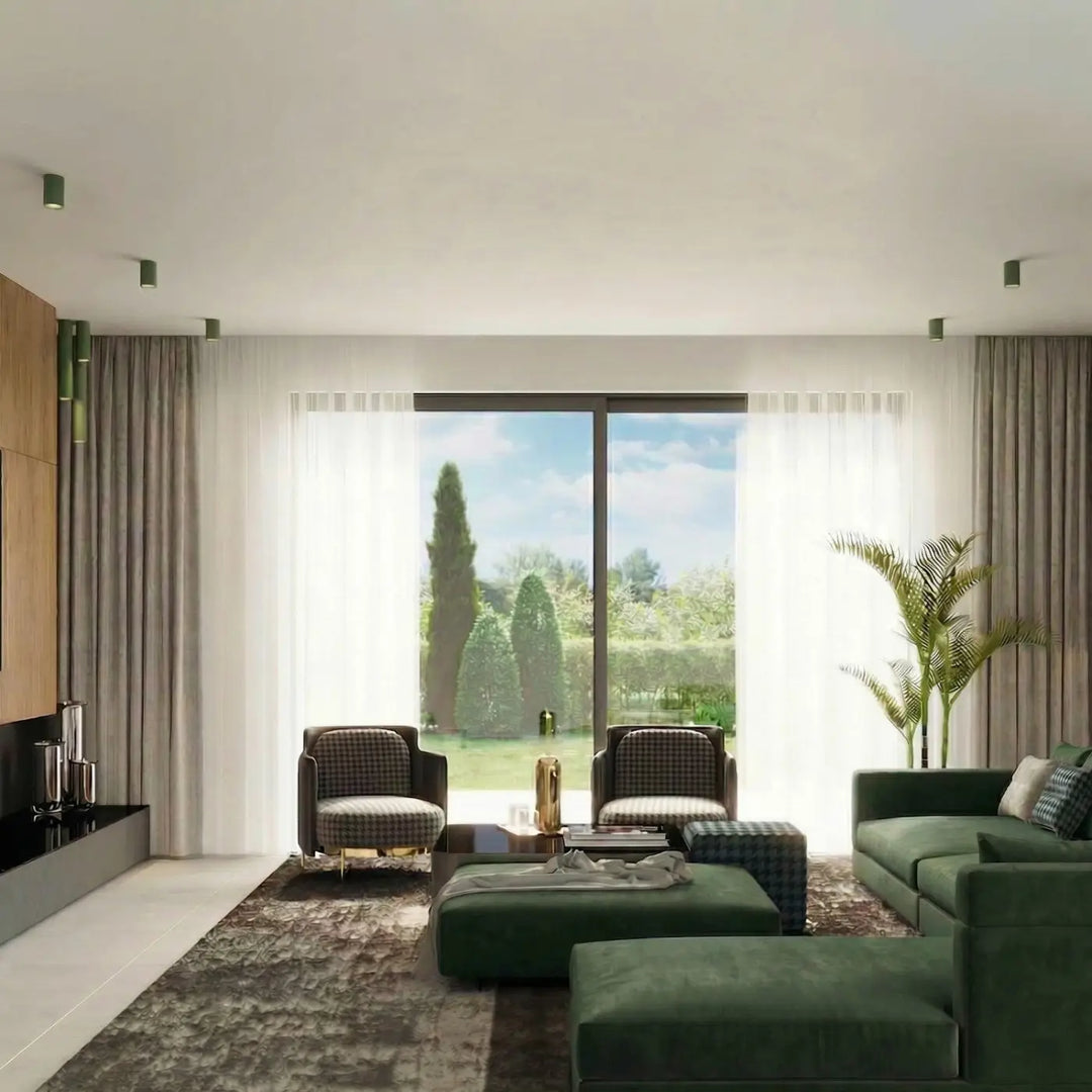 Luminaire Plafonnier vert olive dans un intérieur contemporain