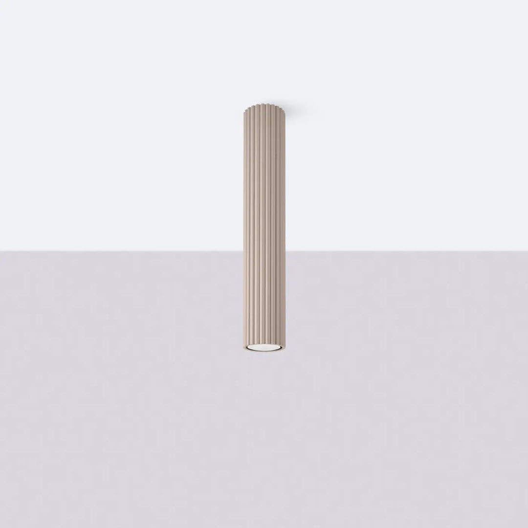 Plafonnier tube Karbon taupe en aluminium cannelé, éteint