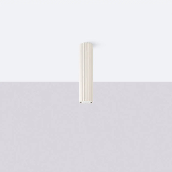 Plafonnier tube Karbon beige en aluminium cannelé, éteint