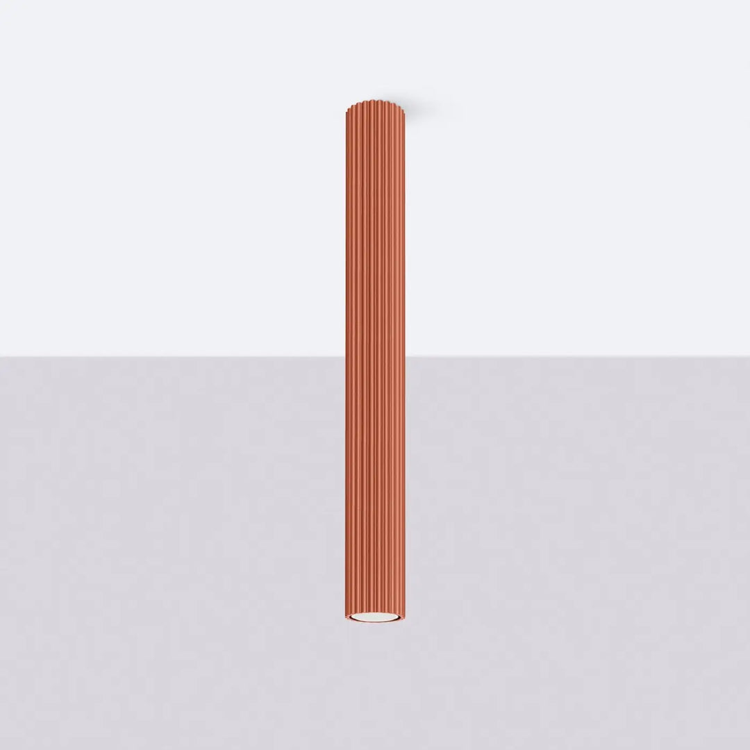 Plafonnier tube Karbon rouge ocre en aluminium cannelé, éteint