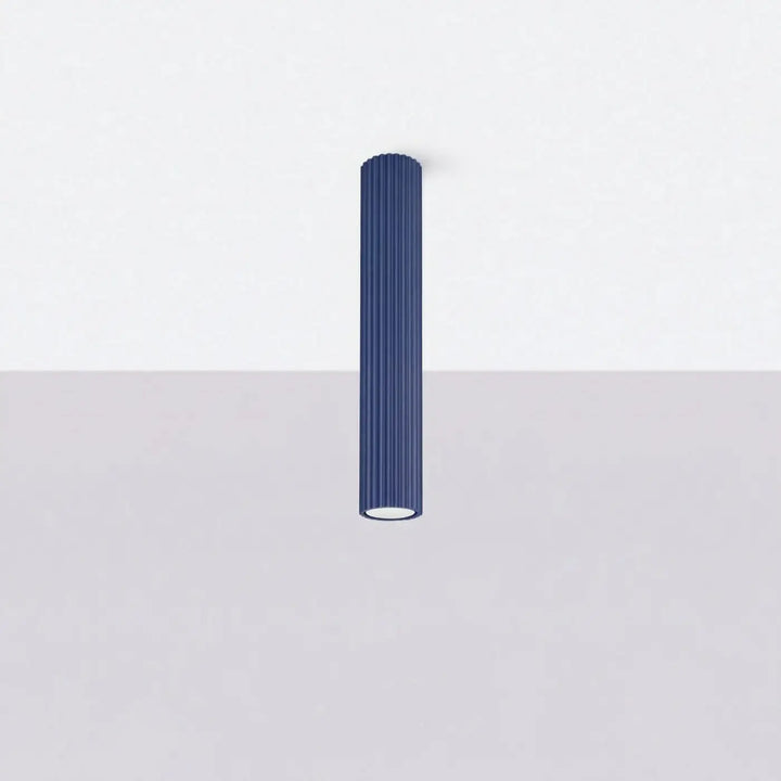 Plafonnier tube Karbon outremer en aluminium cannelé, éteint
