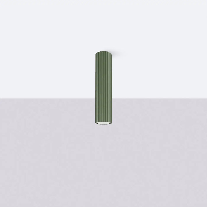 Plafonnier tube Karbon vert olive en aluminium cannelé, éteint